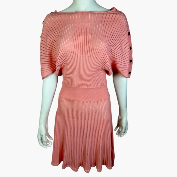 𝗥𝗔𝗥𝗘 Guess Marciano Pink Ribbed & Sheer Knit Dress - Picture 1 of 17